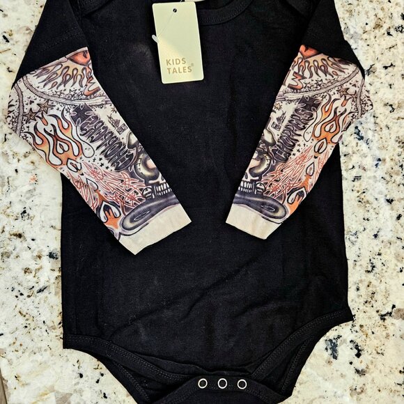 NWT Kid Tales black bodysuit with faux tattoo sleeves, Size 12-18 months - Picture 2 of 5